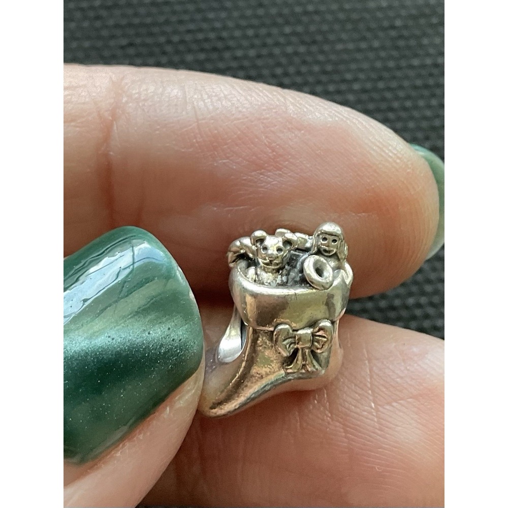 retired Pandora Sterling Silver Santa's Stocking Charm ALE 925 Christmas - Picture 4 of 4